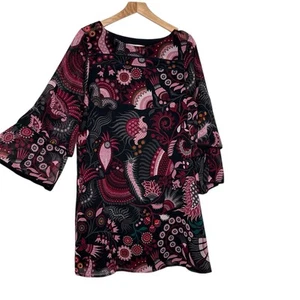 LOFT Dress Womens S Pink Floral Mini Shift Long Bell Sleeve Pullover Boho - Picture 1 of 7