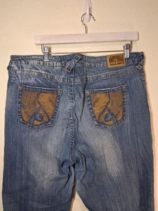 Pantalones de mezclilla vintage Baby Phat azules informales bordados Y2K para mujer talla 20 - Imagen 1 de 10