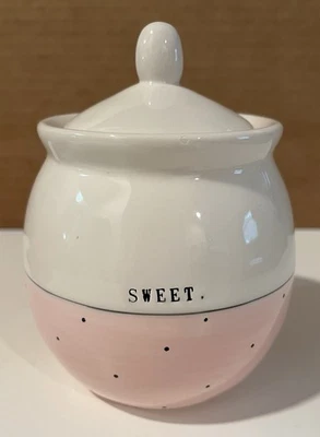 Rae Dunn DULCE Sugar Bowl o Dulces Golosinas Colección Artesanal Rosa Polk A Dot  Foto 1 de 3