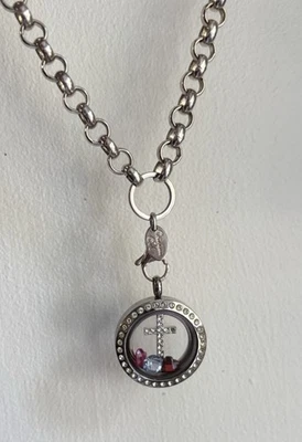 Collar Medallón Origami Búho Eslabón Rolo Grueso Cadena Estrás Cruz Con Gemas Foto 1 de 4