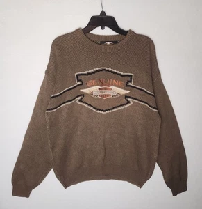 Harley Davidson Vintage Sweater Brown Embroidered Logo Made In USA Mens XL - Picture 1 of 4