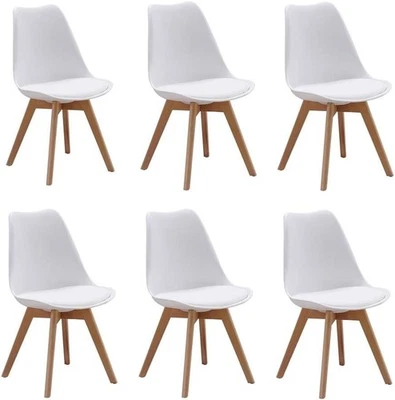 WEISS Set mit 6 Esszimmerstühlen Tulpe Designerstühle Holz Home Office Küche UK - Bild 1 von 4