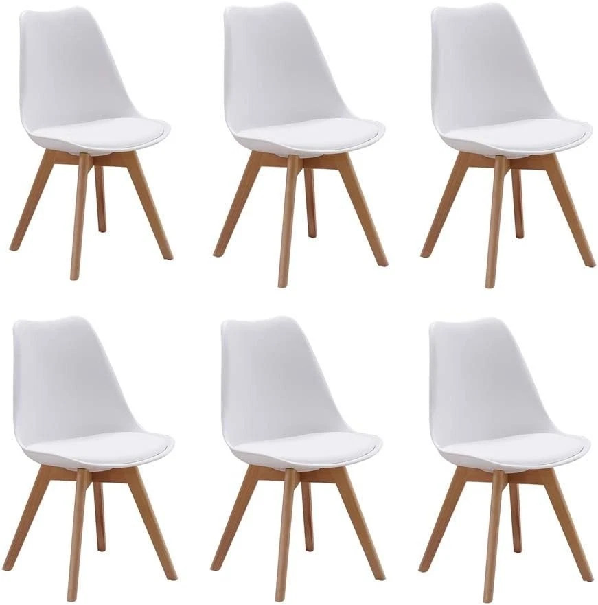 WEISS Set mit 6 Esszimmerstühlen Tulpe Designerstühle Holz Home Office Küche UK - Bild 1 von 4