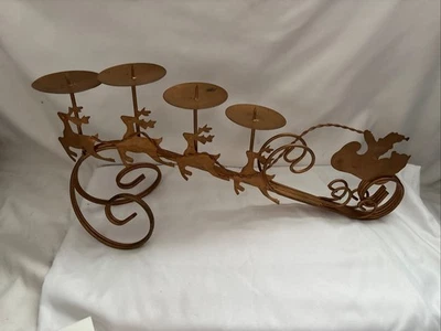 圣诞节复古黄金圣诞老人雪橇驯鹿烛台雕塑假日展示 — 第 1/4 张图片