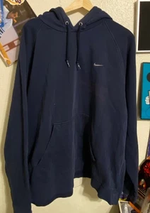 Vintage Y2K Nike Hoodie Men’s Sz XL Navy Blue Swoosh Sweater - Picture 1 of 2