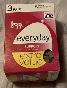 L’eggs Size A Everyday Support Pantyhose Nude Reinforced Toe 3 pair NEW NIB - Picture 1 of 5