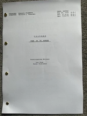 Columbo Season 6 Script. 'Fade In To Murder.' Peter Falk, William Shatner. - Image 1 of 2