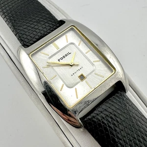 Fossil Arkitekt FS-3087 Watch Mens 35mm Silver Tone Date Black Leather Strap - Picture 1 of 18