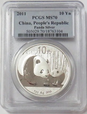 Moneda Panda 2011 plata China 10 yuanes 1 oz graduación profesional estado como nuevo 70 Foto 1 de 2