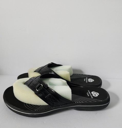 Nuovo sandalo infradito Clarks Breeze mare donna 8 scarpe USA Cloudsteppers nero