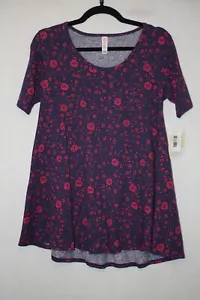 T-shirt LuLaRoe perfetta XXS viola rossa floreale misto cotone nuova con etichetta - Foto 1 di 4