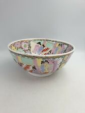 Vtg Chinese Large Heavy Porcelain Serving Centre Bowl Hand Painted Floral Social