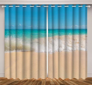 Paisaje costero océano azul 3D 2 paneles cortinas de ventana cortinas de bloqueo tela - Imagen 1 de 11