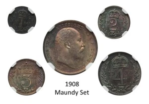 Great Britain 1908 Edward VII Silver Maundy Set NGC - Picture 1 of 9