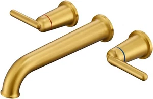 Wall Mount Tub Filler Long Spout Reach Faucet 2 Handle Tough-in  Brass Gold 2487 - Picture 1 of 8