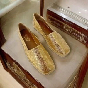 Women Shoes FRANCO SARTO Kenna Slip On Espadrilles Gold Crinkle Loafer Flats - Imagen 1 de 7