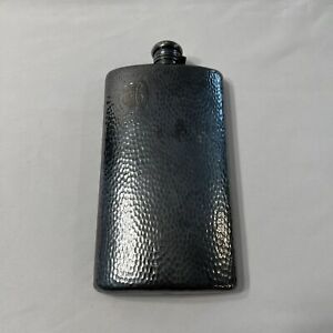 ANTIQUE HAMMERED SILVER PLATE FLASK - MERIDEN B Co 1321 w/ MONOGRAM LARGE 8 1/4"
