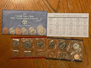 1991 P & D US Mint Uncirculated Set 10 Coins OGP Original Envelope BU - Picture 1 of 1