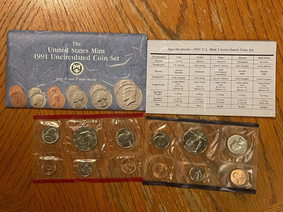 1991 P & D US Mint Uncirculated Set 10 Coins OGP Original Envelope BU - LOT OF 3 - Image 1 of 1