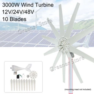 3000W 12V 24V 48V Wind Turbine Generator 10 Blade Charge Controller Windmill Kit - Picture 1 of 16