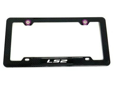 LS2 LS-2 CARBON FIBER LOOK LICENSE PLATE FRAME W/ 2 PURPLE WASHERS & BOLTS - Image 1 of 4