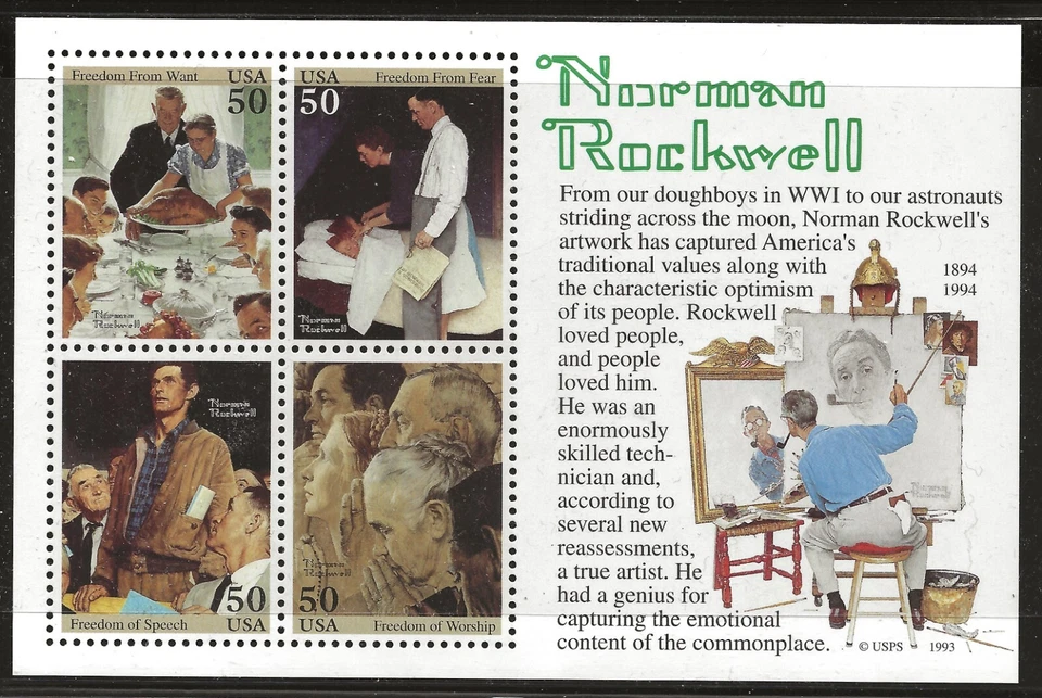 US Scott #2840, Souvenir Sheet 1994 Norman Rockwell VF MNH - Image 1 of 1