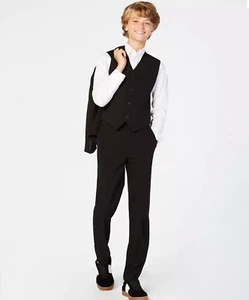 Calvin Klein Big Boys Slim fit stretch 3 pc Black pant vest shirt set Sz 18 EUC - Picture 1 of 24