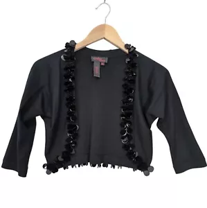 Cardigan Cynthia Howie impreziosito cropped scrollato di spalle donna 4 petite misto seta nero - Foto 1 di 6