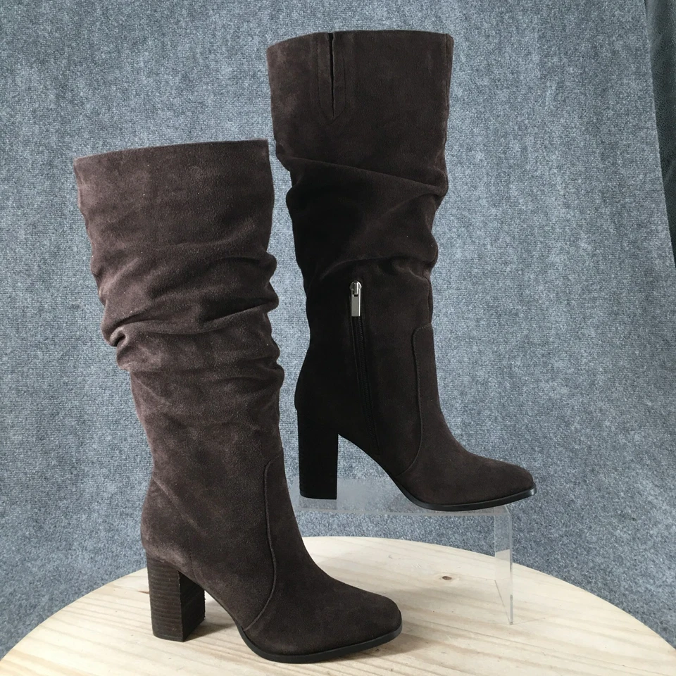 Великолепные ботинки женщин 8 M Gloria высокий колена коричневый кожаный каблук молнии - Изображение 1 из 4