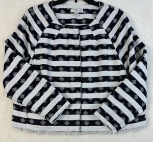 Christopher & Banks Petite Fringed Cropped Button Up Striped Jackets P/L NWT - Picture 1 of 12