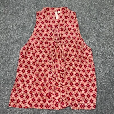 Camisa Fossil Mujer Talla XL Rojo Diamante Seda Botón Negocios Trabajo Preppy Foto 1 de 4