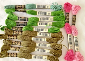 DMC 25 Mouline Special Embroidery Floss Lot of 12 Greens and Pinks New - Picture 1 of 5