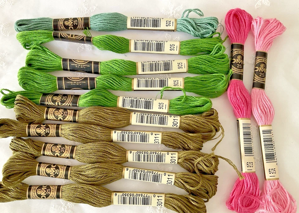 DMC 25 Mouline Special Embroidery Floss Lot of 12 Greens and Pinks New - Image 1 of 4