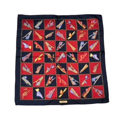 Salvatore Ferragamo винтажный шарф из 100% шелка 16 дюймов квадратный красный синий - Изображение 1 из 4