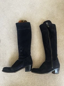 Navy Long Boots Suede - Fairfax And Favour - With Tassel Size 38 - Picture 1 of 6
