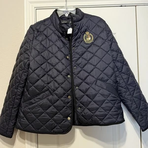 Ralph Lauren Crest-Patch Diamond Quilted Jacket Women's Large Navy/Black Button - Picture 1 of 9