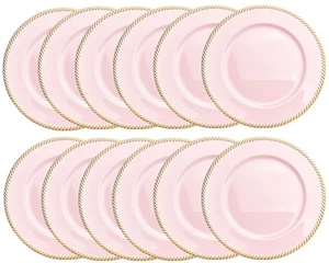 12 pcs Pink Charger Plates, 13 Inch Plastic Round Charger Plates for Dinner, ... - Picture 1 of 6