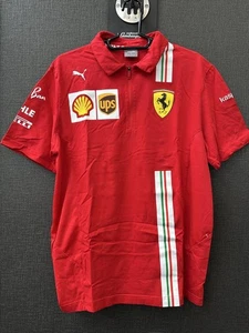 PUMA Ferrari Polo Shirt L Red Team Logo Stripe Italy Flag Official Brand - Picture 1 of 6