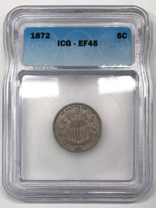 1872 P Shield Nickel ICG EF/XF-45 - Picture 1 of 3