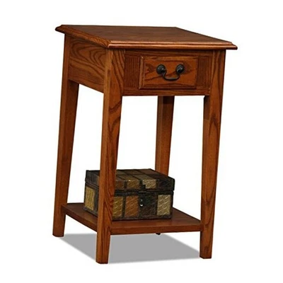 9041-MED Mesa auxiliar cuadrada de un cajón con estante, mesa auxiliar cuadrada mediana de roble Foto 1 de 4