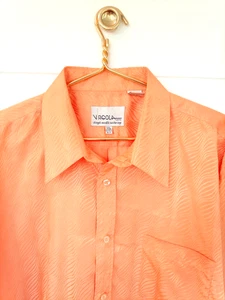 VTG Virgola Uomo Long Sleeve Button Down Shirt Size XXL Orange Satin Party 90's - Picture 1 of 7