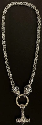 Odin's Wolves Viking Necklace Mjolnir Pendant Fenrir Wolf  Viking Jewelry - Image 1 of 4