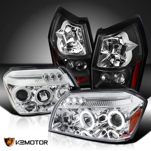 Fits 2005-2007 Dodge Magnum Clear LED Halo Projector Headlights+Black Tail Lamps - Picture 1 of 13