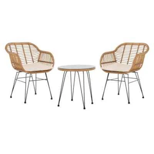 Alton Light Brown 3-Piece Wicker Outdoor Bistro Set with Beige Cushions - Picture 1 of 6