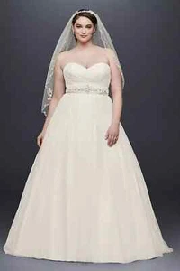 David's Bridal 22W Ivory Strapless Sweetheart Tulle Wedding Dress STYLE# WG3802 - Picture 1 of 21