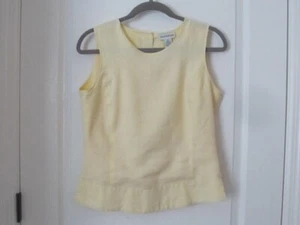 Ann Taylor Lined Top Butter Yellow Sleeveless Back Button Peplum Hem Sz 8 - Picture 1 of 17