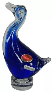 Murano Lavorazione Studio Italiano Arte Vetro Anatra Blu Uccellino Oca Statuina 8" - Foto 1 di 12