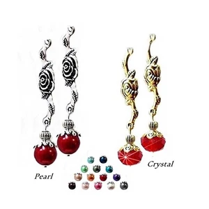 Earrings rose flower charm drop with pearl or crystal, choose color and fittings - Picture 1 of 19