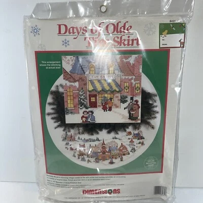 Vtg Dimensions Days Of Olde Christmas Tree Skirt Counted Cross Stitch 1992 NIP - Image 1 of 4