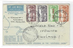 Cubierta de correo aéreo de Nueva Zelanda 1934 a Inglaterra, franqueada con C1 - C4, SCV $105+ - Imagen 1 de 2